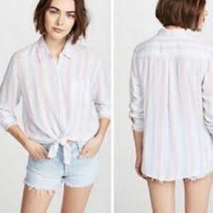 Rails Charli Lucia Stripe Linen Blend Long Sleeve Button Down Shirt Size XS